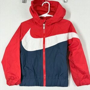 Nike Kids Windbreaker Jacket‎ Red White Blue Swoosh Hooded USA Olympics Size 3T